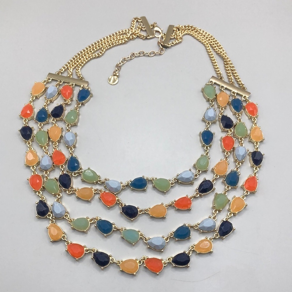 Talbots bejeweled multi layer dressy statement colorful chain & beads necklace.
